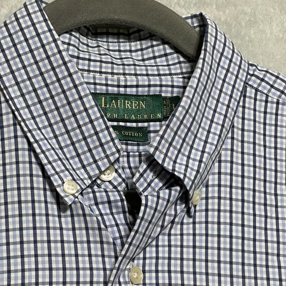 Lauren Ralph Lauren Other - Lauren Ralph Lauren Mens L Short Sleeve Shirt Blue Check Plaid Crest Logo Cotton
